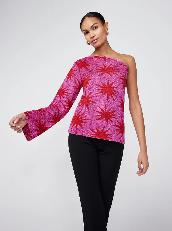 Harper Pink Star Lurex Knit One Shoulder Top