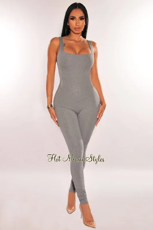 HMS Essential: Gray Spaghetti Strap Perfect Fit Jumpsuit