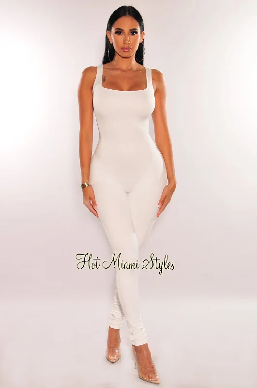 HMS Essential: White Spaghetti Strap Perfect Fit Jumpsuit