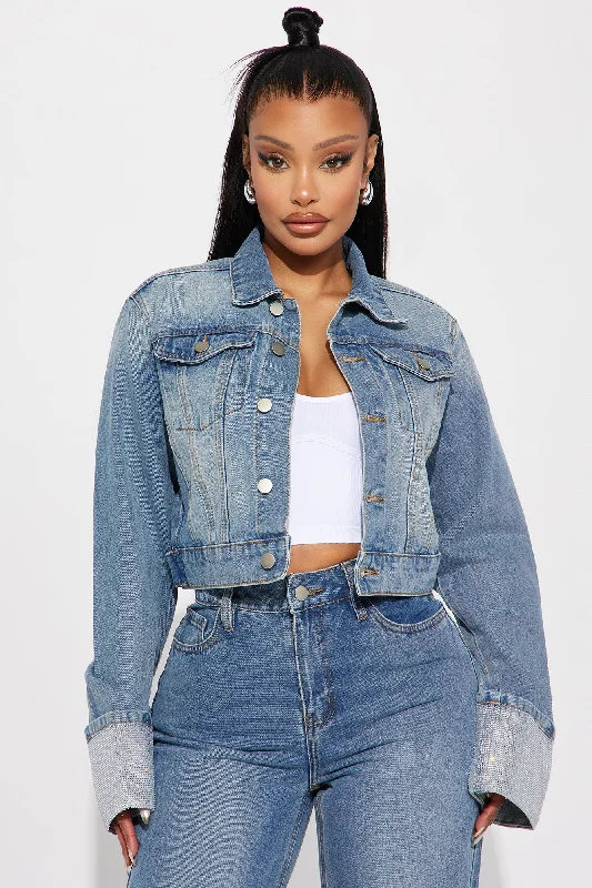 Influential Sparkle Denim Jacket - Medium Wash