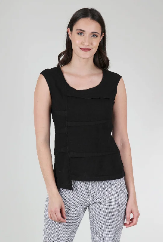 Ribbed-Back Linen Shell, Black