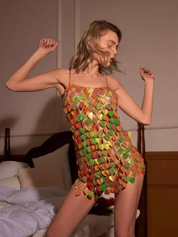 Inna Spaghetti Heart Patchwork Chainmail Dress