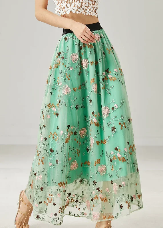 Italian Green Embroidered Tulle Skirts Summer