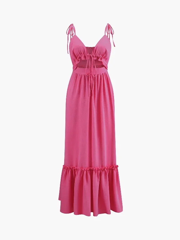 Knotted Cutout Ruffle Split Long Dress