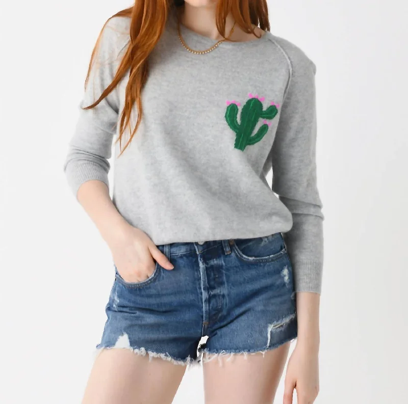 Little Cactus Crew Neck Sweater In Super Grey Multi