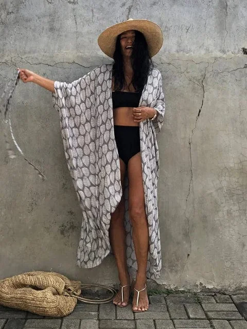 Long Floral Kimono Swimsuit Cover Up