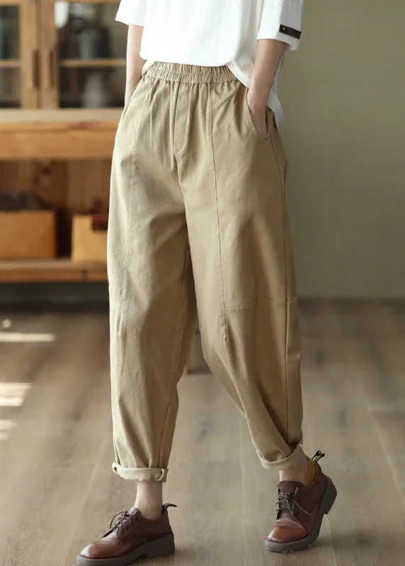 Loose Khaki Pockets High Waist Cotton Crop Pants Pants Spring