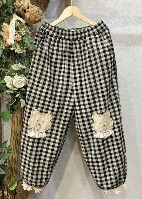 loose-plaid-pockets-elastic-waist-cotton-crop-pants-spring