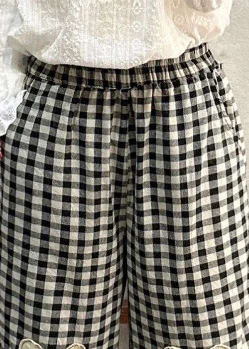 loose-plaid-pockets-elastic-waist-cotton-crop-pants-spring