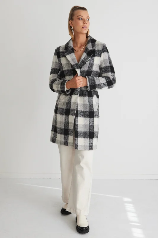 lunablackchecksinglebreastedlongcoat