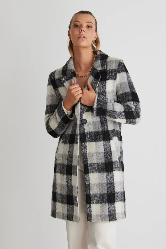 lunablackchecksinglebreastedlongcoat