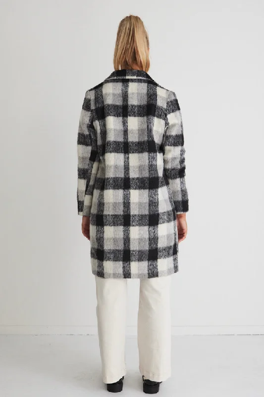 lunablackchecksinglebreastedlongcoat