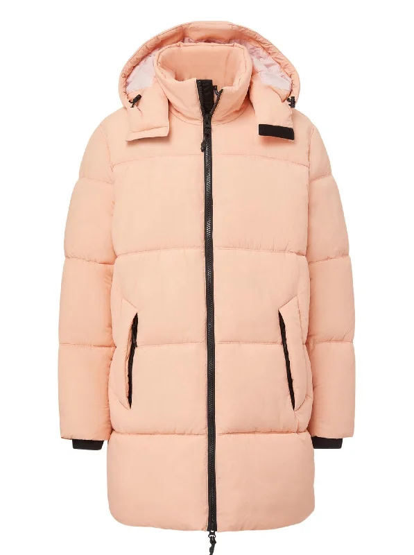 Long Hooded Puffer - Coral Pink