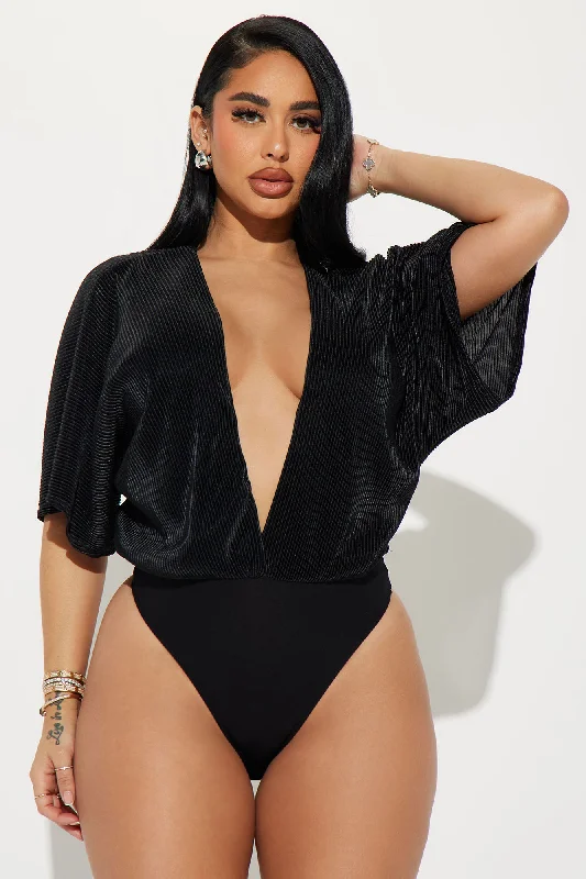 Mariah Plisse Bodysuit - Black