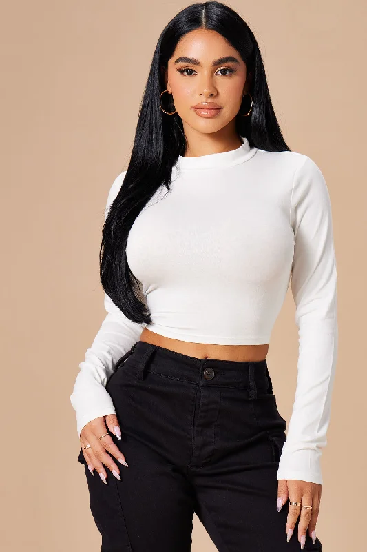 Melanie Long Sleeve Mock Neck Crop Top - Ivory