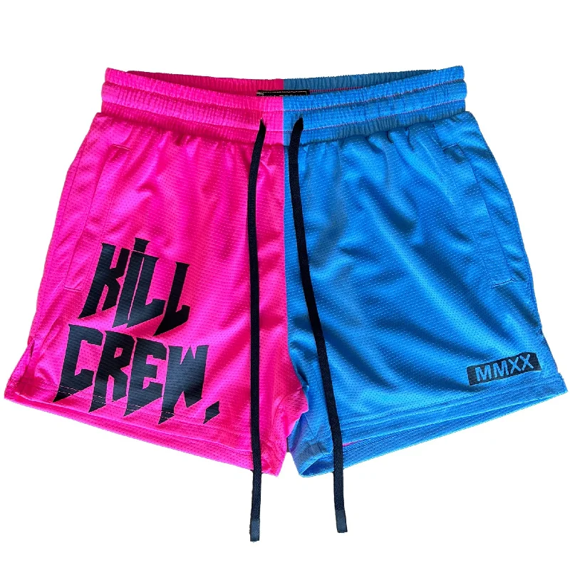 MUAY THAI SHORTS (MID THIGH CUT) 2 TONE - PINK / BLUE