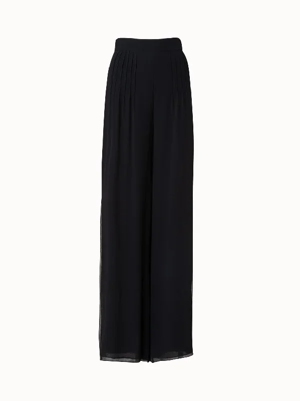 Silk Pleated Wide Leg Pants