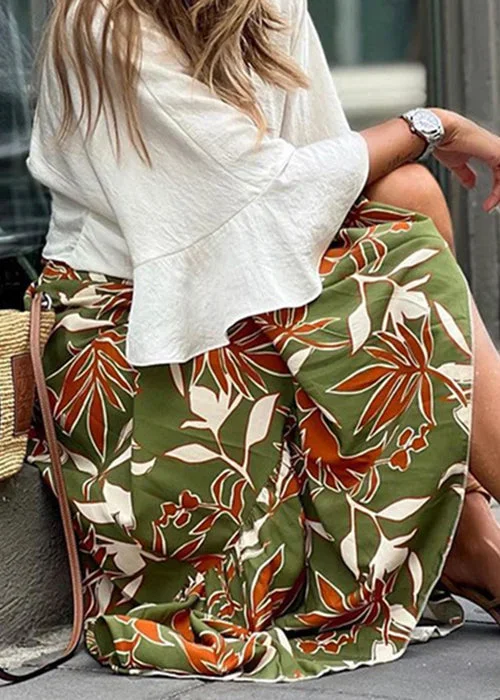 new-green-print-elastic-waist-cotton-maxi-skirts-summer