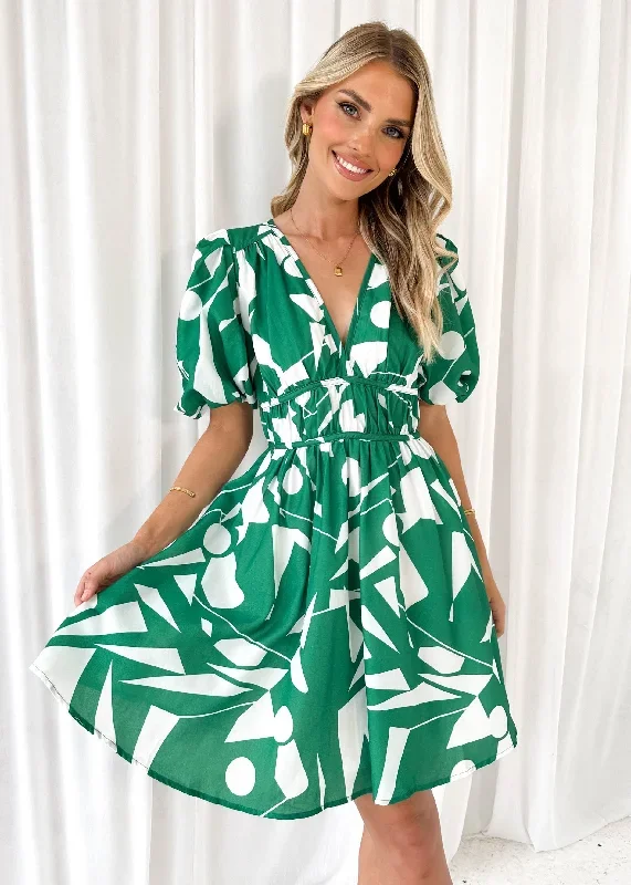 Norah Dress - Green Geo