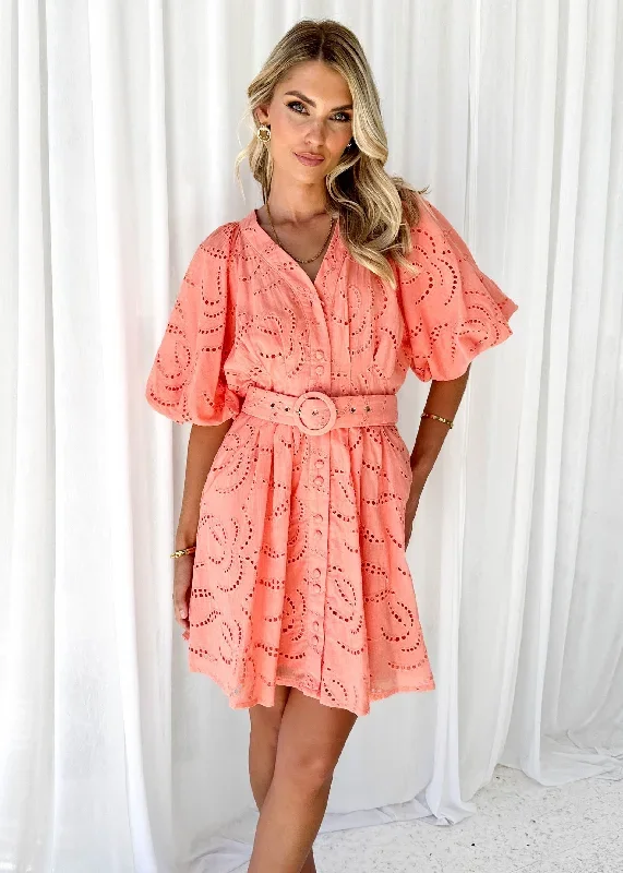 Noughra Dress - Peach Anglaise