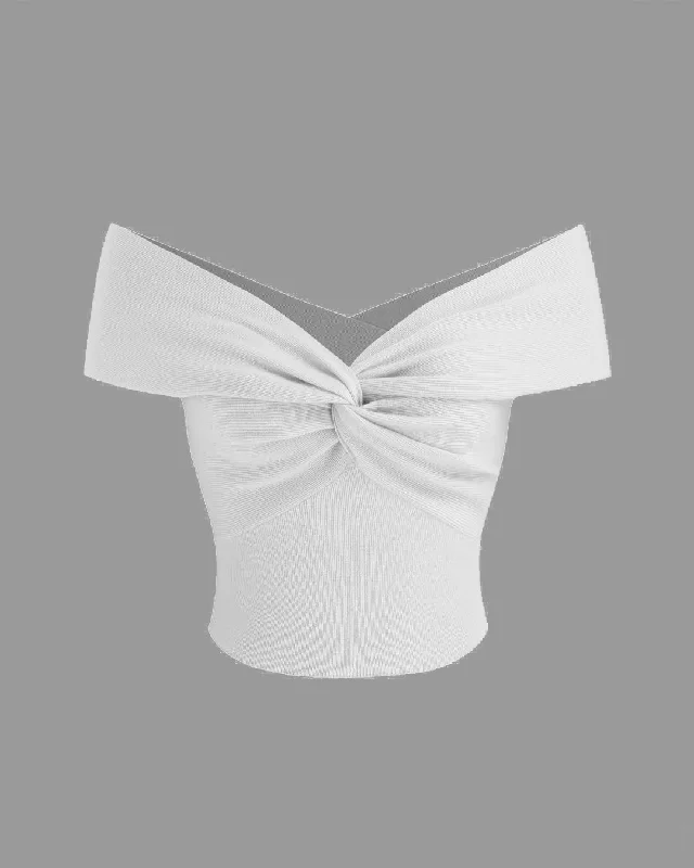 Off-shoulder Ruched White Crop Top