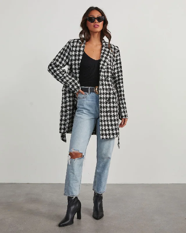 On Your Mark Houndstooth Tie Waist Jacket