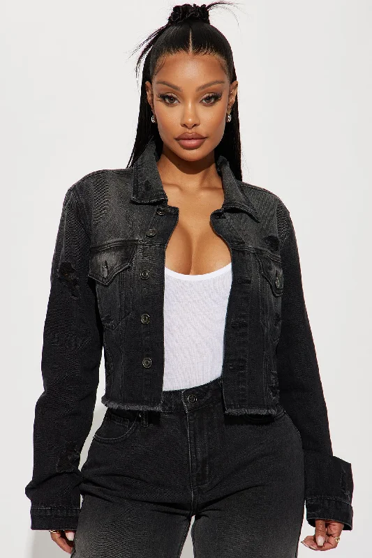 Onyx Ombre Ripped Denim Jacket - Black Wash