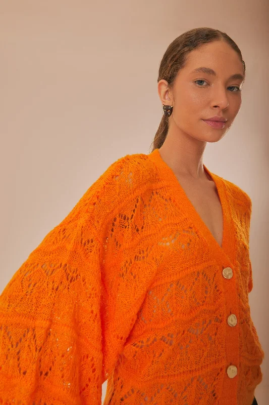 Orange Textured Knit Cardigan