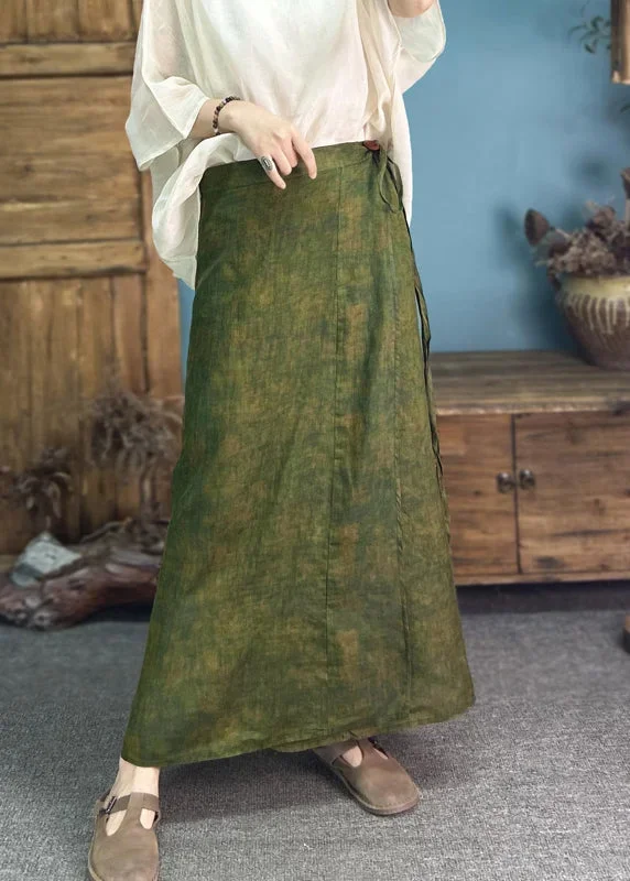 original-green-linen-printed-one-piece-strappy-long-skirt-summer