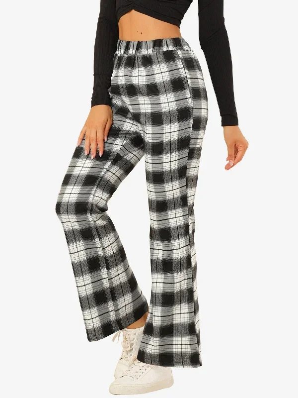 Plaid Pants Tartan Elastic Waist Casual Work Long Trousers