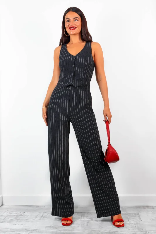 Pin The Moment - Black Pinstripe Waistcoat Jumpsuit