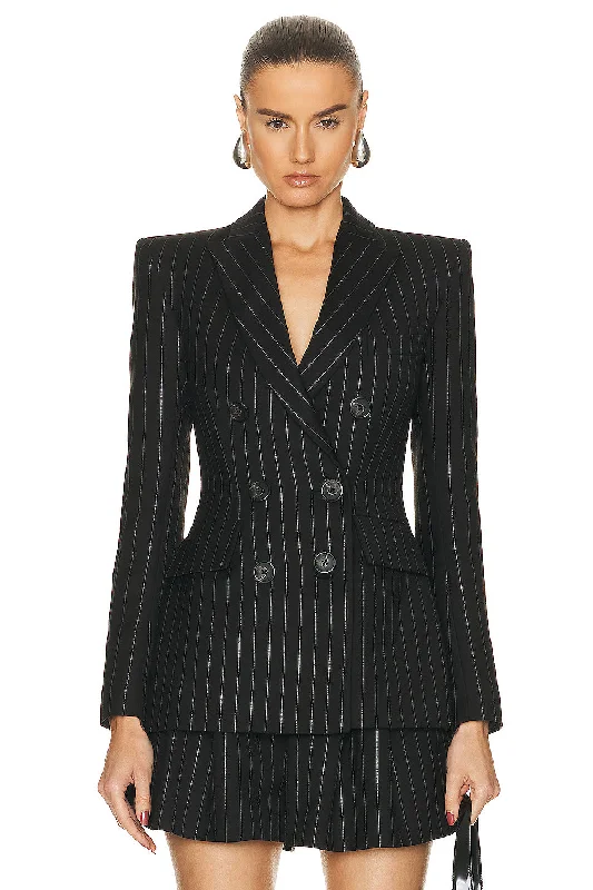 Pinstripe Fitted Double Breasted Blazer