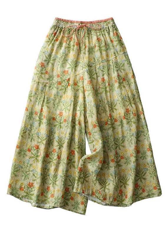 plus-size-yellow-print-lace-up-elastic-waist-linen-wide-leg-pants-summer