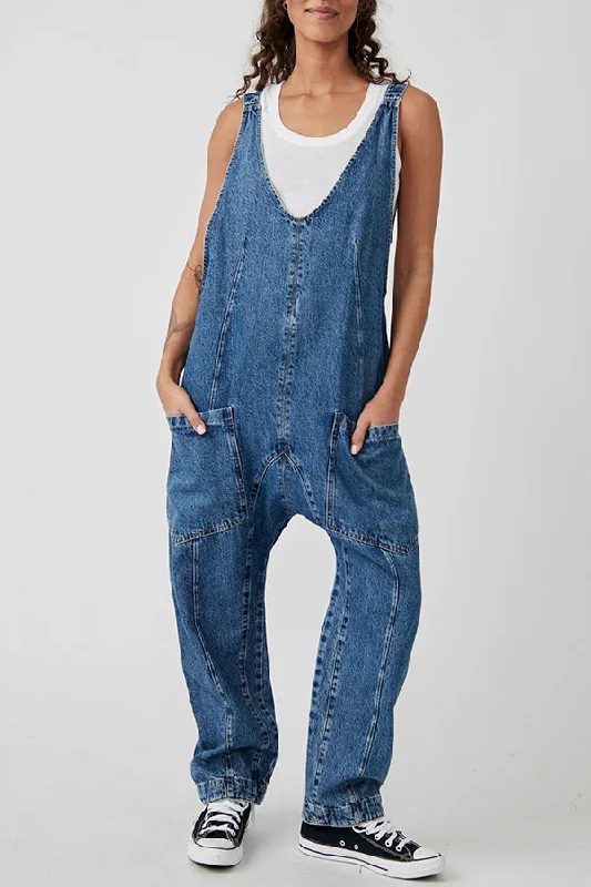 pocket-v-neck-suspender-denim-jumpsuit