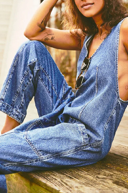 pocket-v-neck-suspender-denim-jumpsuit