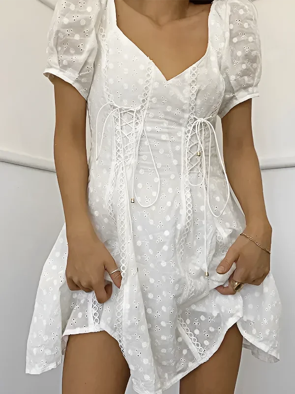 polka-dot-drawstring-lace-up-short-dress