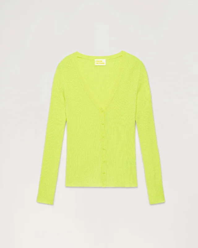 Pull Cardigan A Cotes ( S23 / FEMME / Jaune Fluo )