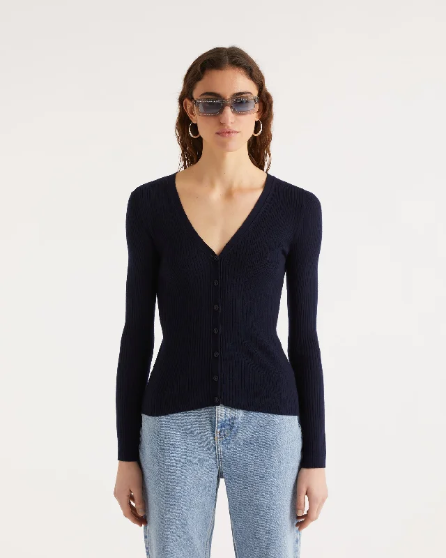 Pull Cardigan A Cotes ( S23 / FEMME / Navy )