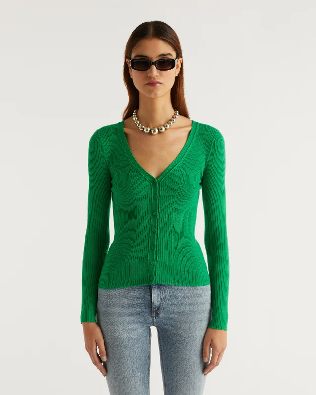 Pull Cardigan A Cotes ( S23 / FEMME / Summer Green )