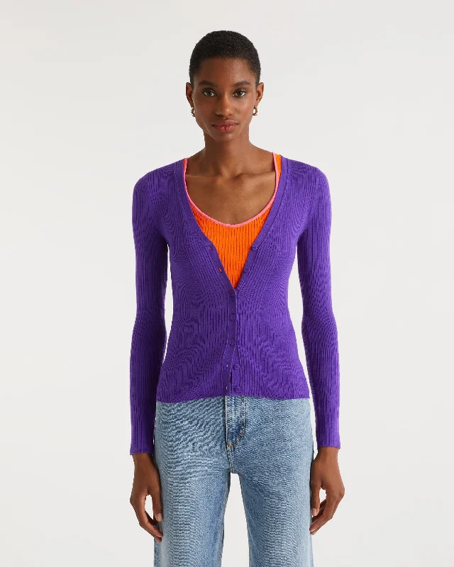 Pull Cardigan A Cotes ( S23 / FEMME / Violet Fluo )