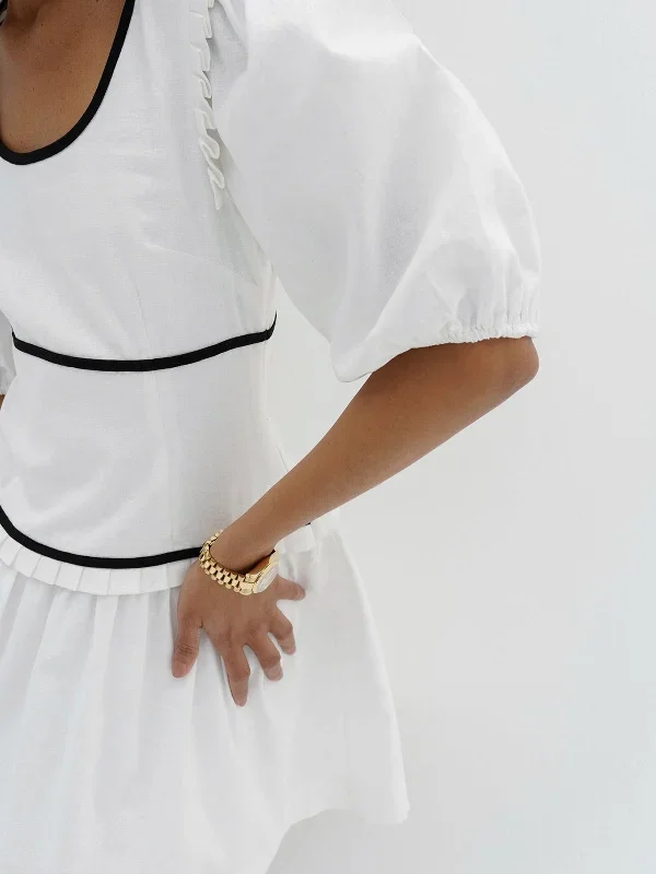 pure-cotton-contrast-line-elastic-cuff-short-dress