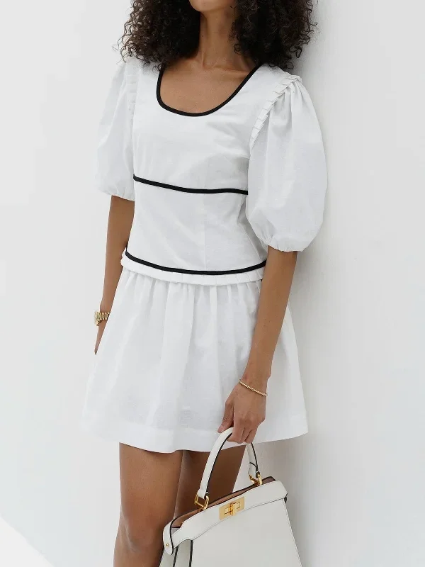 pure-cotton-contrast-line-elastic-cuff-short-dress