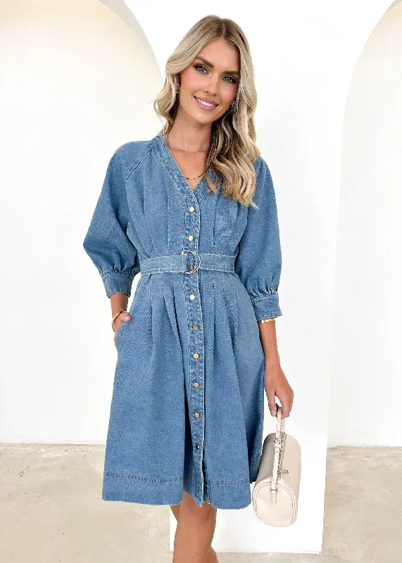 Rian Denim Dress - Mid Blue