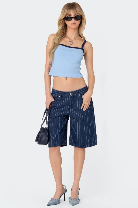 Pinstripe Denim Bermuda Shorts