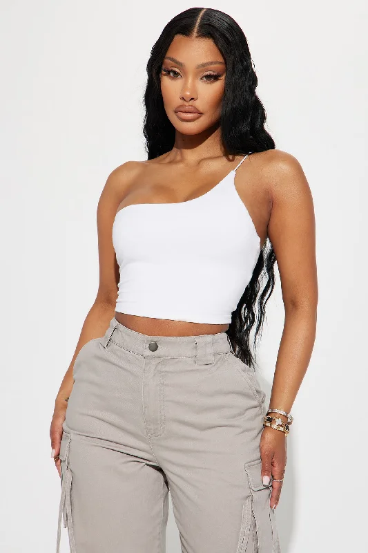 Selena One Shoulder Crop Top - White