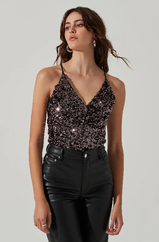 Sequin V Neck Bodysuit