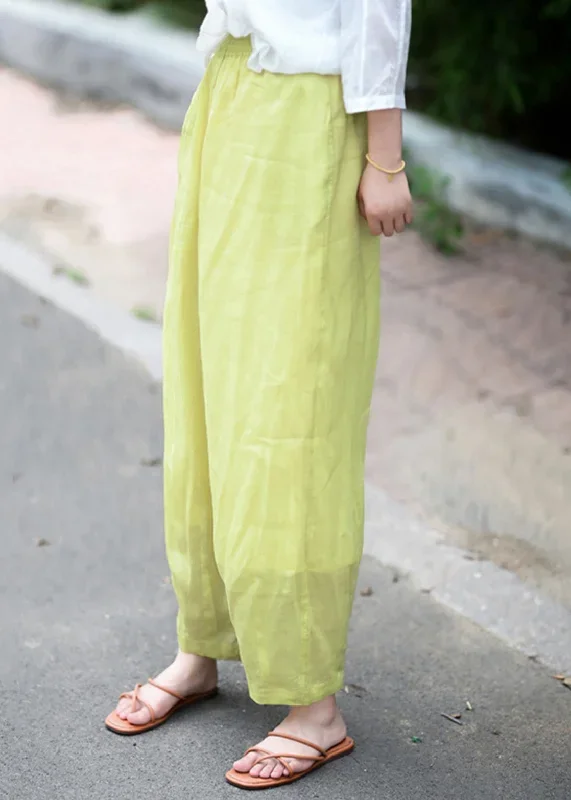 simple-yellow-pockets-elastic-waist-cotton-crop-pants-spring