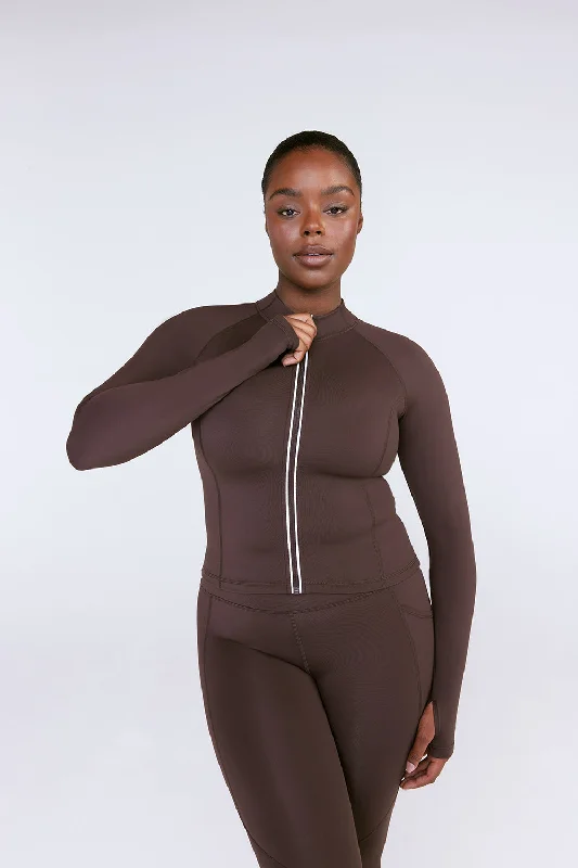 SKINLUXE ZIP THROUGH RUNNING TOP - ESPRESSO