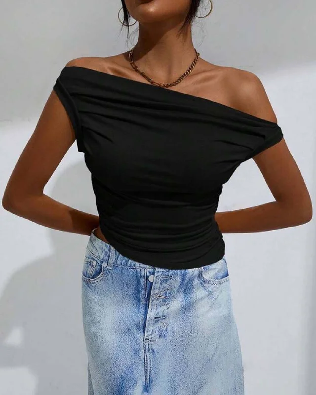 Solid Color Gathered Edge Crop Top