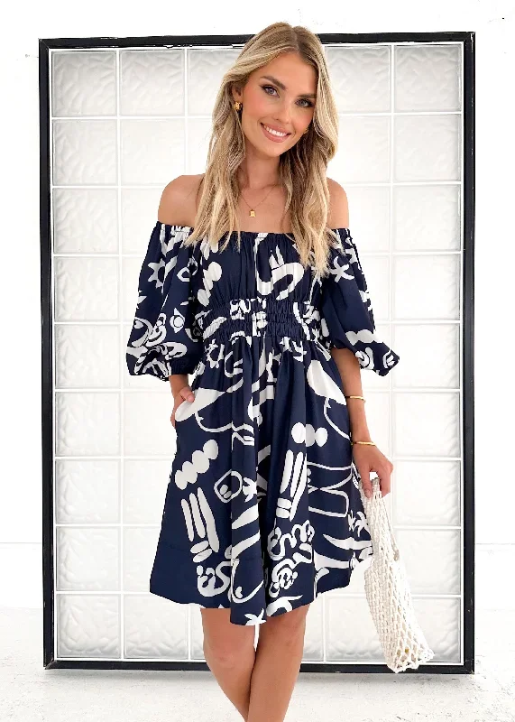 Stassio Dress - Navy Abstract